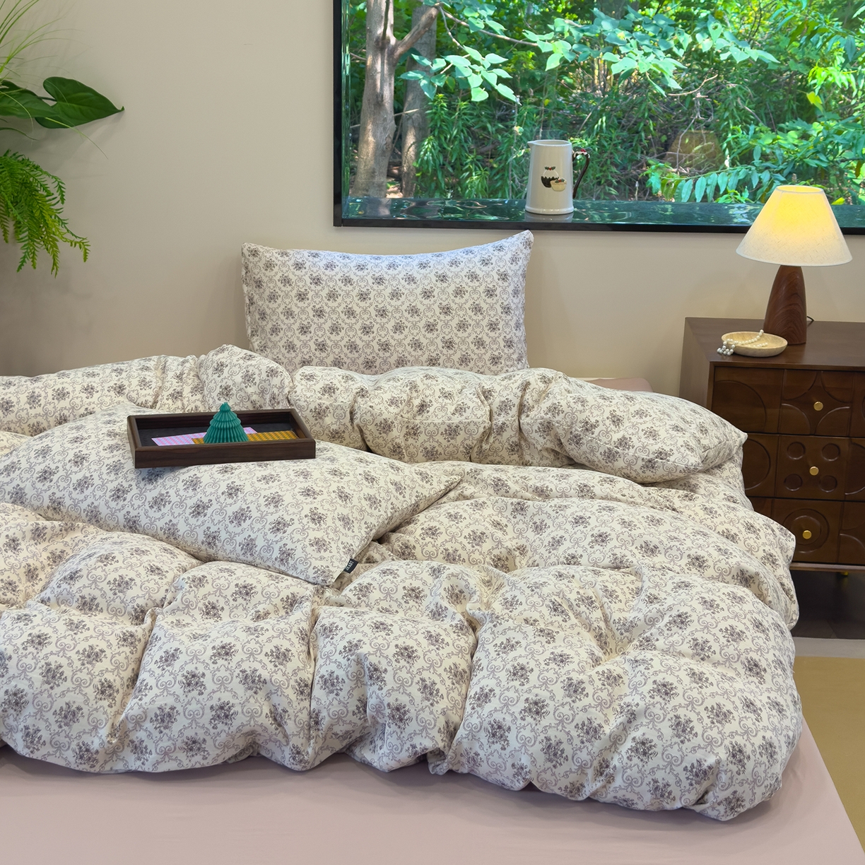 91家纺网 家纺一手货源 找家纺 竹合家纺 2025秋冬新品爆款有氧人字纹提花小清新加厚四件套 花与诗