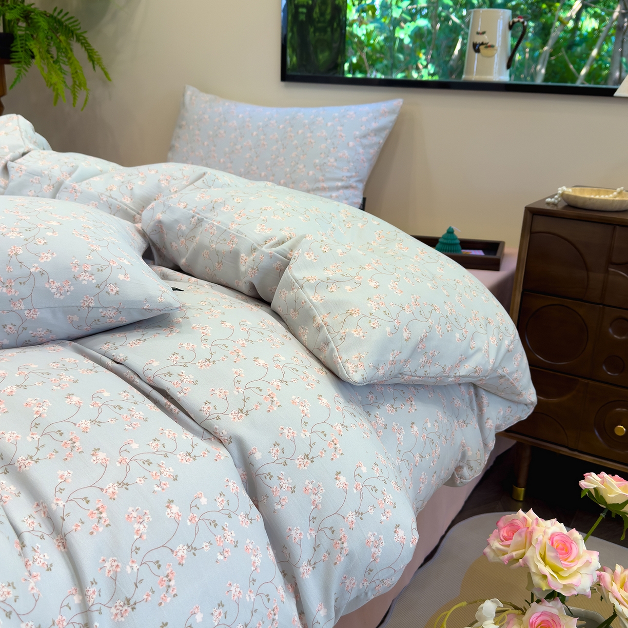 91家纺网 家纺一手货源 找家纺 竹合家纺 2025秋冬新品爆款有氧人字纹提花小清新加厚四件套 沫香