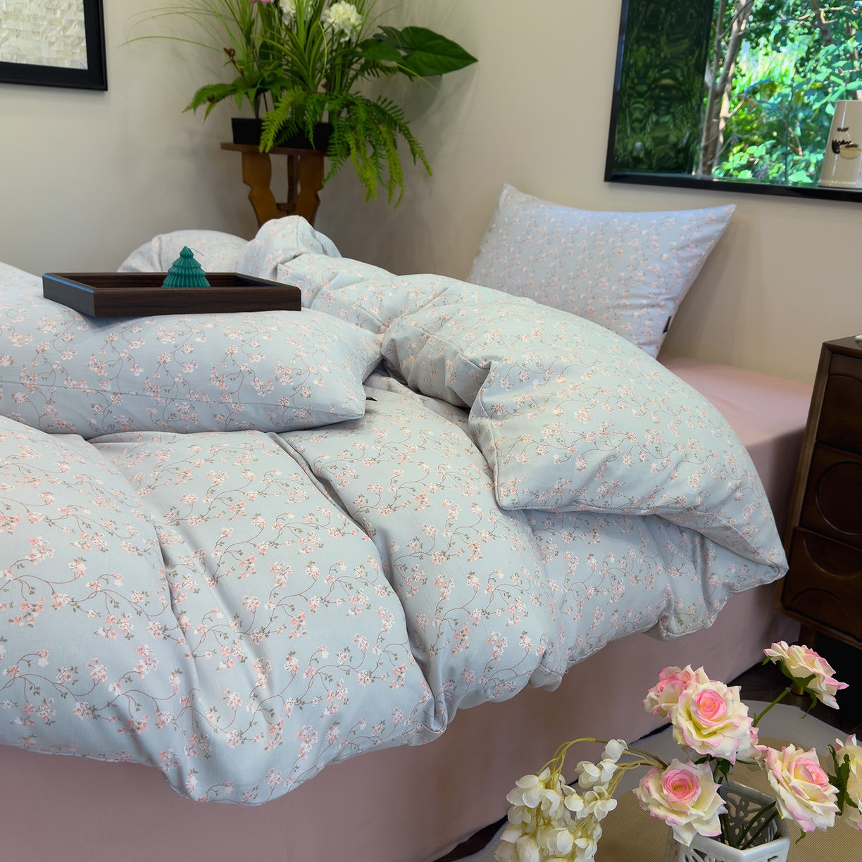 91家纺网 家纺一手货源 找家纺 竹合家纺 2025秋冬新品爆款有氧人字纹提花小清新加厚四件套 沫香