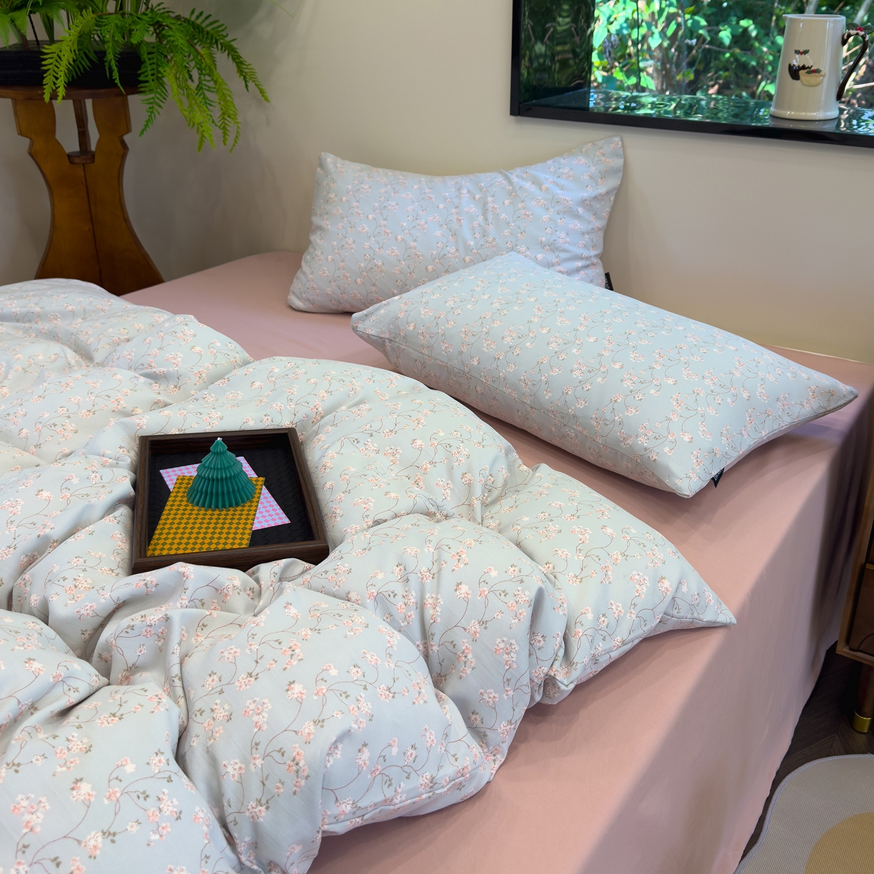 91家纺网 家纺一手货源 找家纺 竹合家纺 2025秋冬新品爆款有氧人字纹提花小清新加厚四件套 沫香