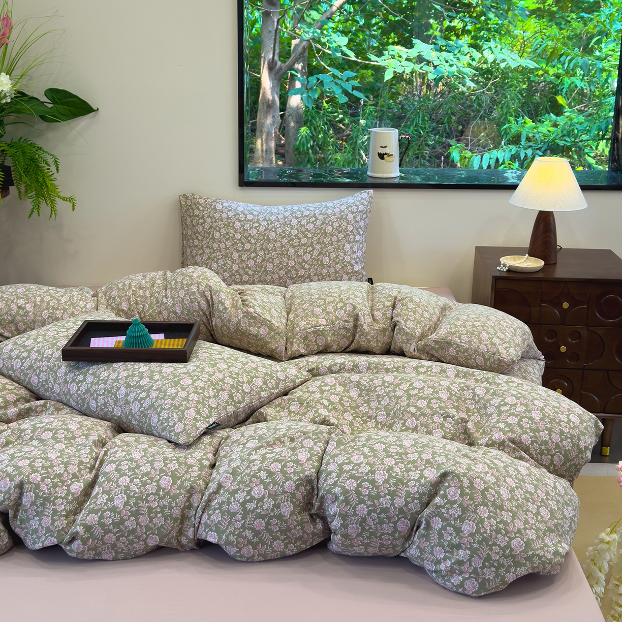 91家纺网 家纺一手货源 找家纺 竹合家纺 2025秋冬新品爆款有氧人字纹提花小清新加厚四件套 赛琳娜