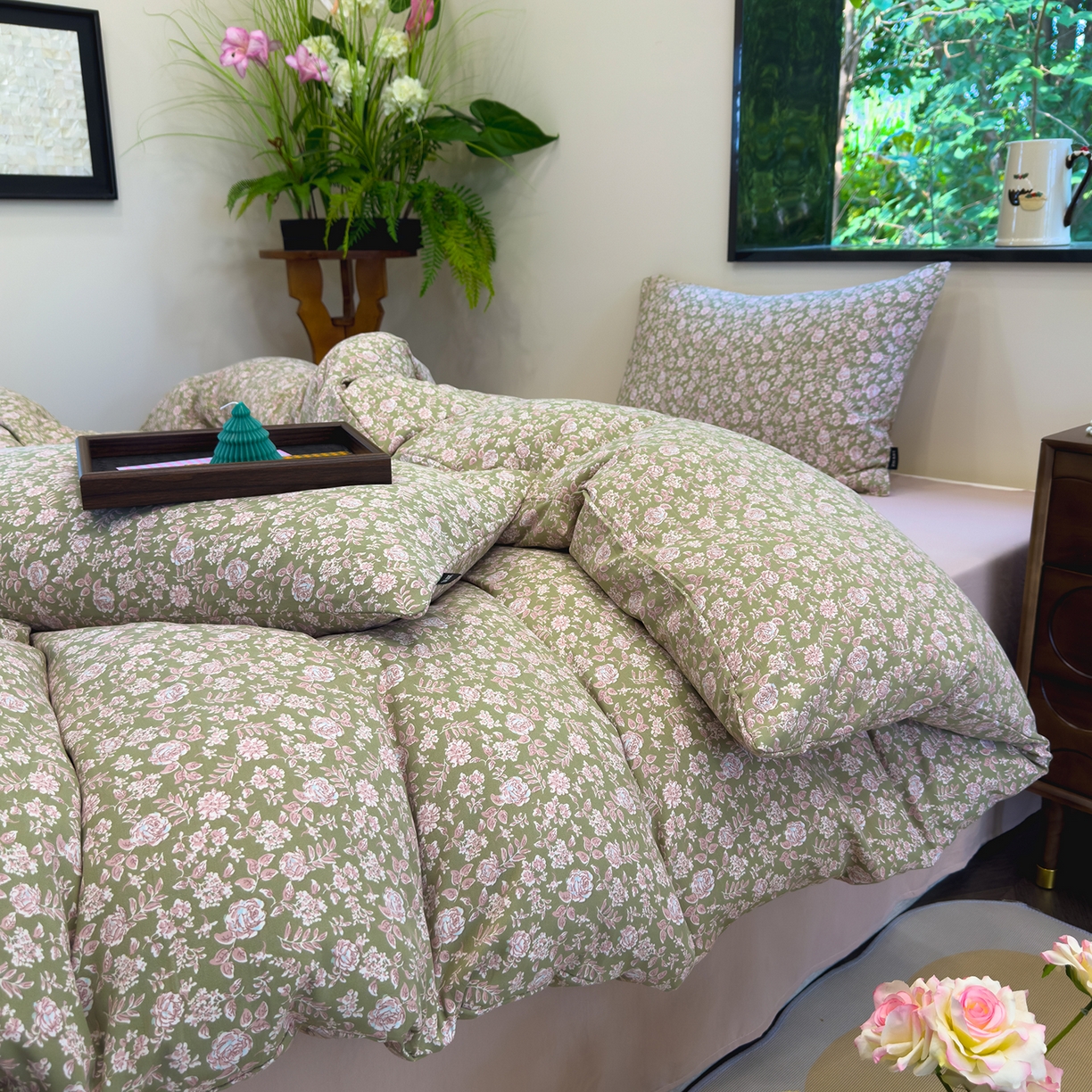 91家纺网 家纺一手货源 找家纺 竹合家纺 2025秋冬新品爆款有氧人字纹提花小清新加厚四件套 赛琳娜