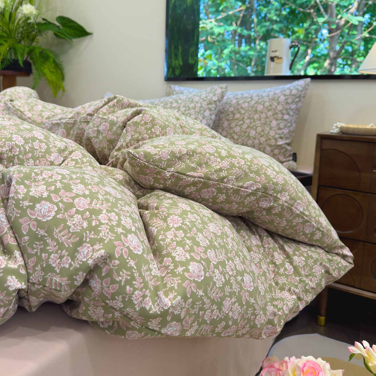 91家纺网 家纺一手货源 找家纺 竹合家纺 2025秋冬新品爆款有氧人字纹提花小清新加厚四件套 赛琳娜