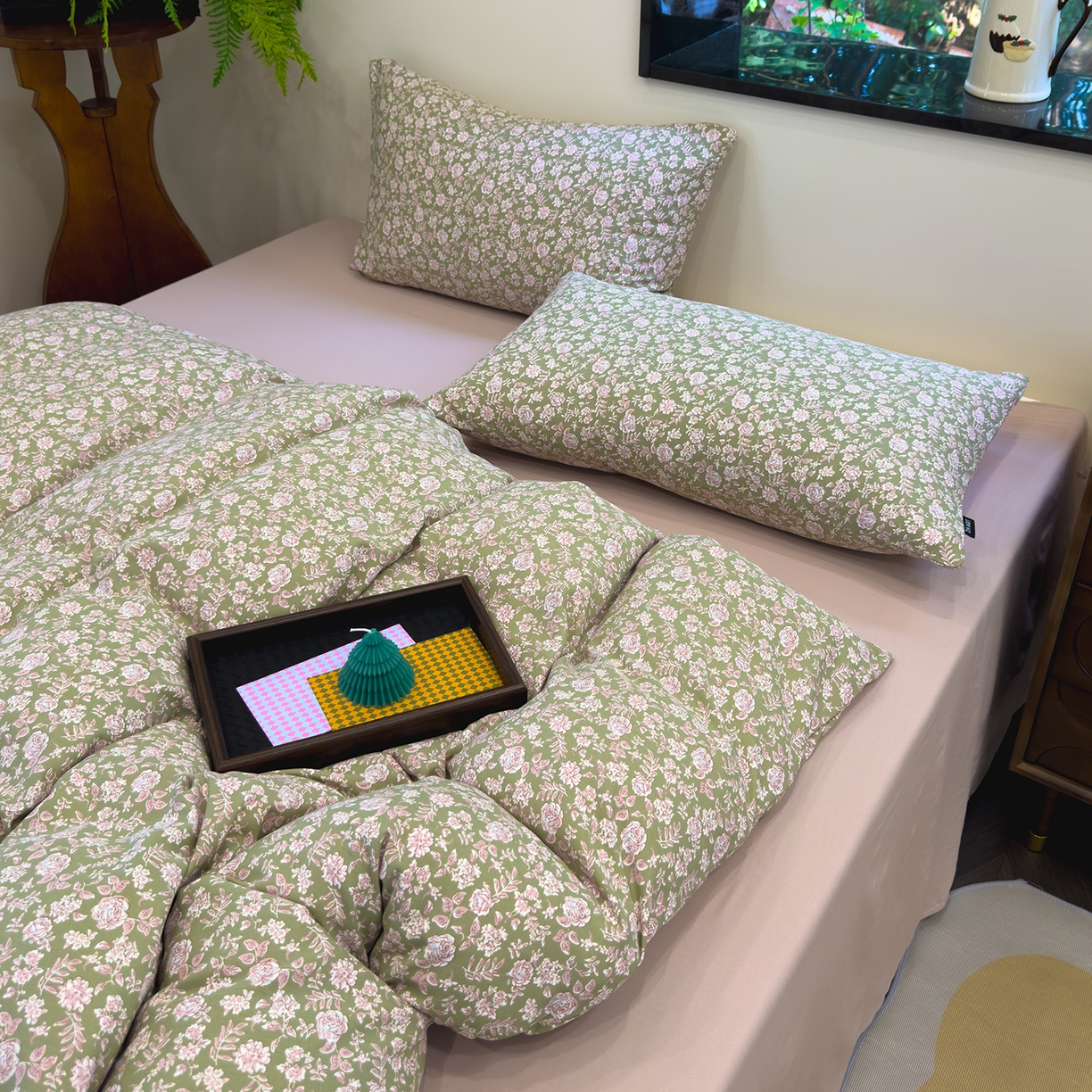 91家纺网 家纺一手货源 找家纺 竹合家纺 2025秋冬新品爆款有氧人字纹提花小清新加厚四件套 赛琳娜