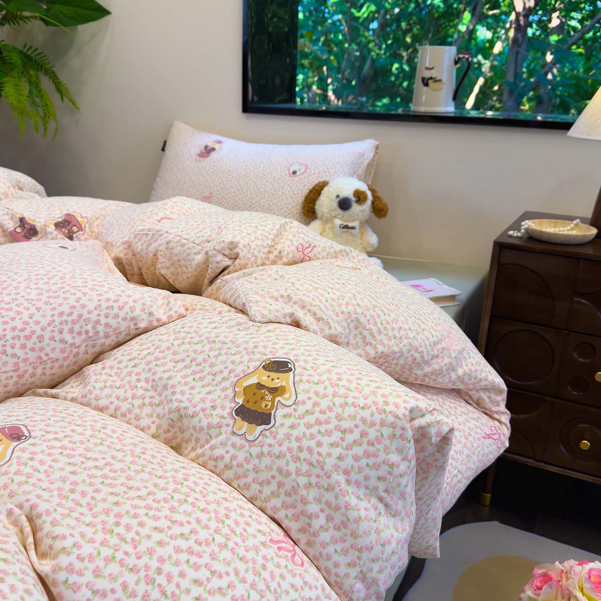 91家纺网 家纺一手货源 找家纺 竹合家纺 2025秋冬新品爆款有氧人字纹提花小清新加厚四件套 兔公主