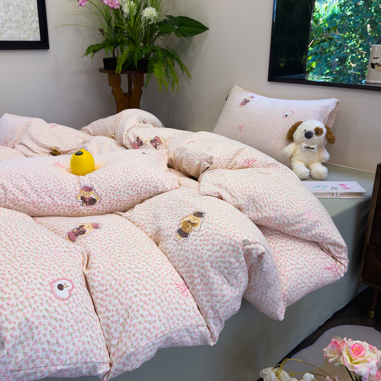 91家纺网 家纺一手货源 找家纺 竹合家纺 2025秋冬新品爆款有氧人字纹提花小清新加厚四件套 兔公主