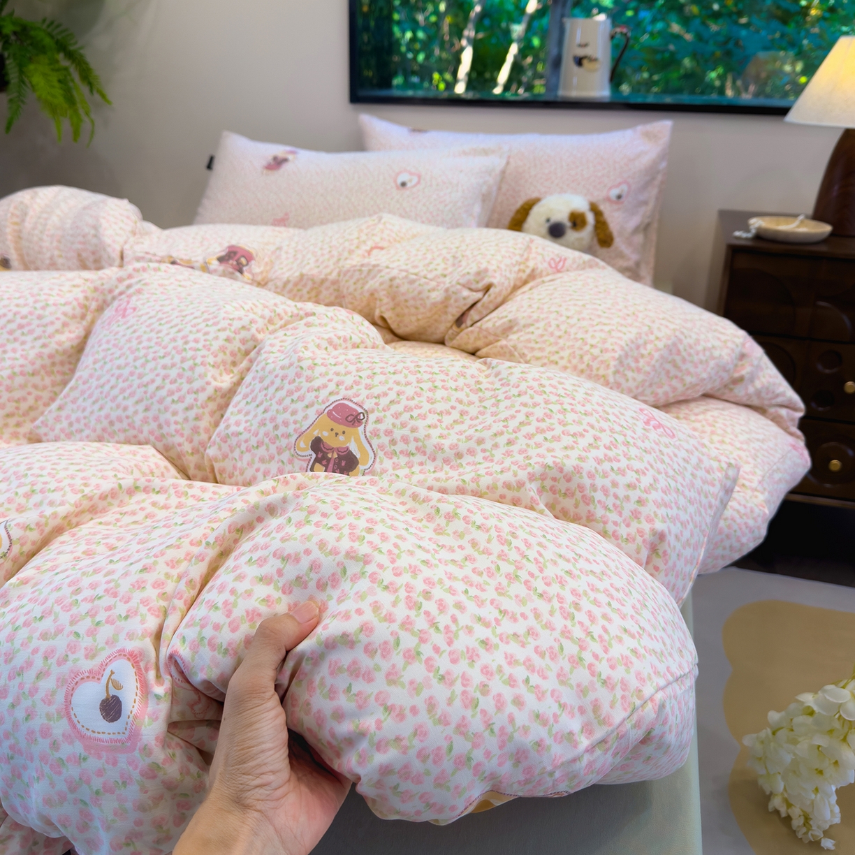 竹合家纺 2025秋冬新品爆款有氧人字纹提花小清新加厚四件套 兔公主