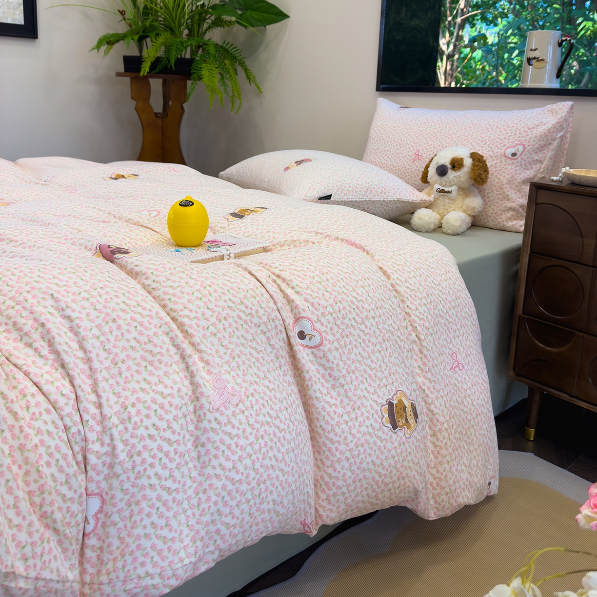 91家纺网 家纺一手货源 找家纺 竹合家纺 2025秋冬新品爆款有氧人字纹提花小清新加厚四件套 兔公主