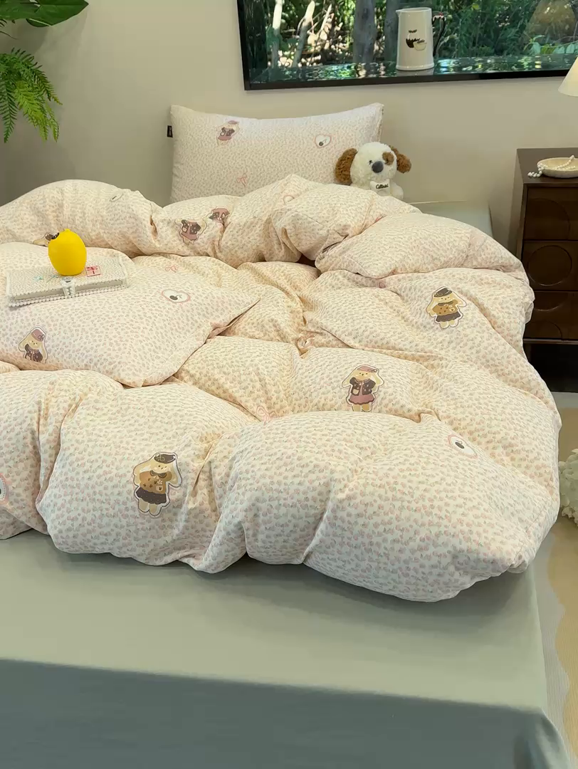 91家纺网 家纺一手货源 找家纺 竹合家纺 2025秋冬新品爆款有氧人字纹提花小清新加厚四件套 兔公主