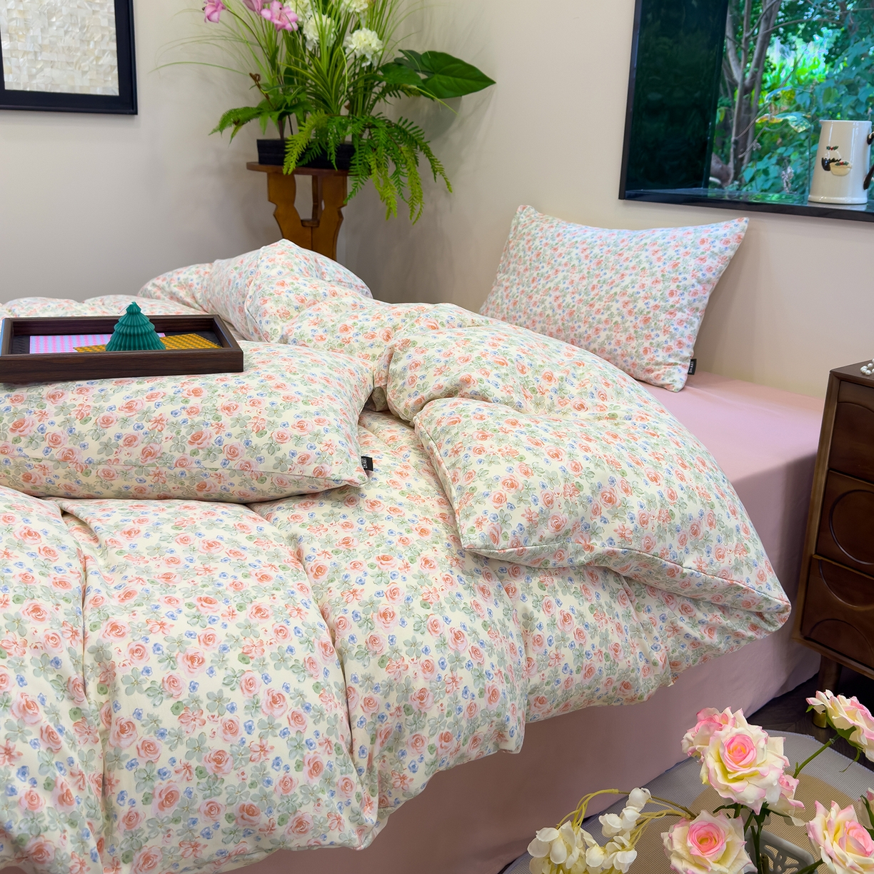 91家纺网 家纺一手货源 找家纺 竹合家纺 2025秋冬新品爆款有氧人字纹提花小清新加厚四件套 宛夏