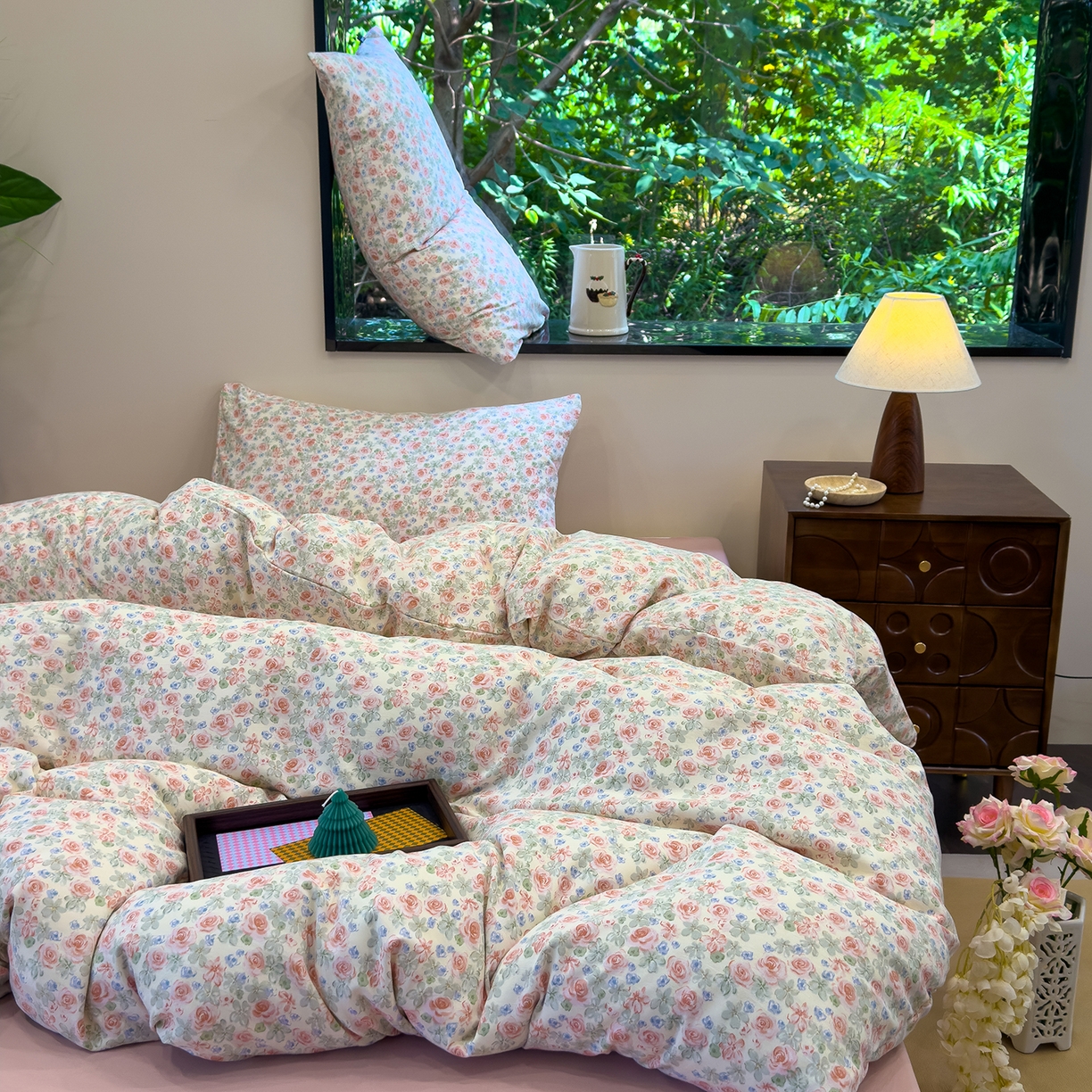 91家纺网 家纺一手货源 找家纺 竹合家纺 2025秋冬新品爆款有氧人字纹提花小清新加厚四件套 宛夏