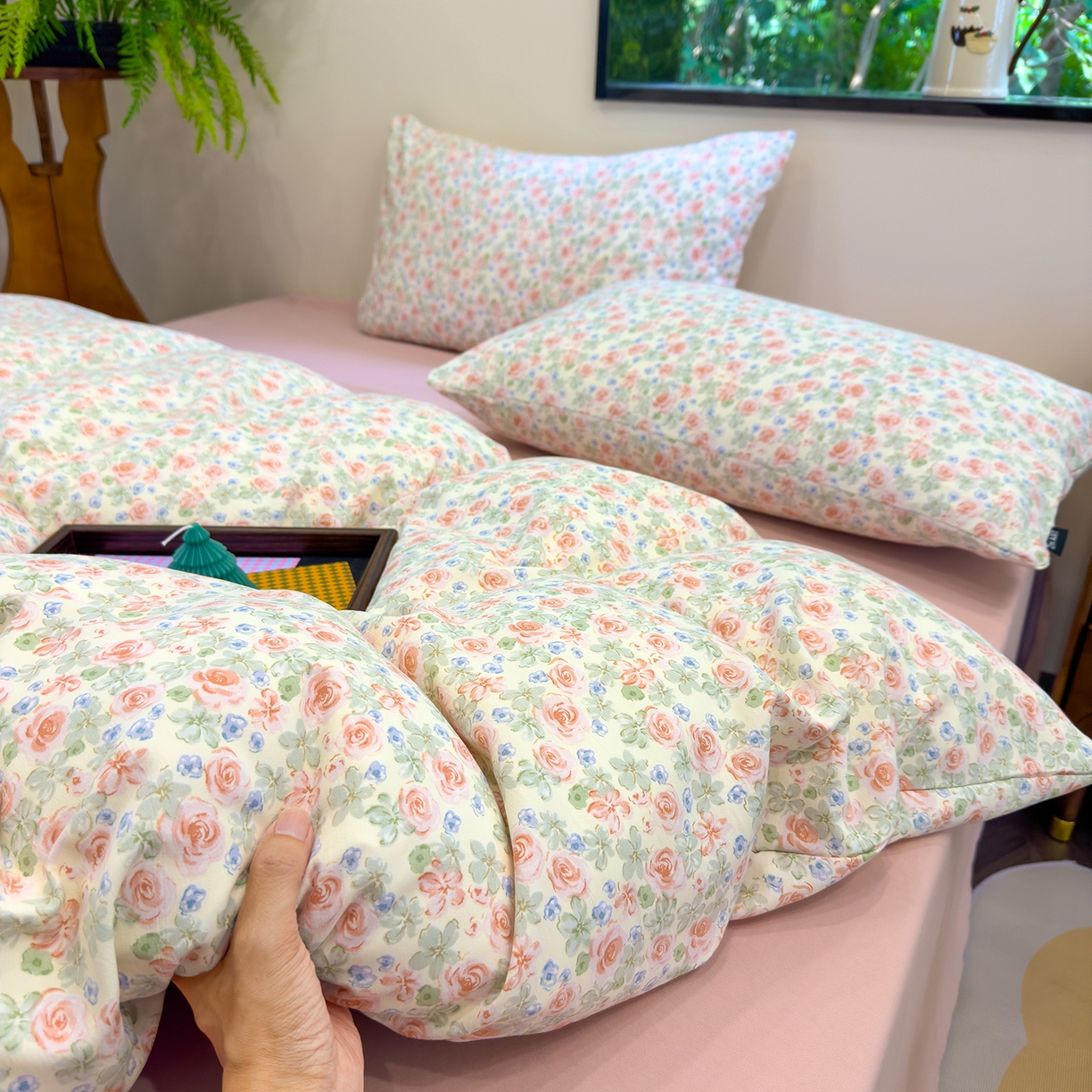 91家纺网 家纺一手货源 找家纺 竹合家纺 2025秋冬新品爆款有氧人字纹提花小清新加厚四件套 宛夏