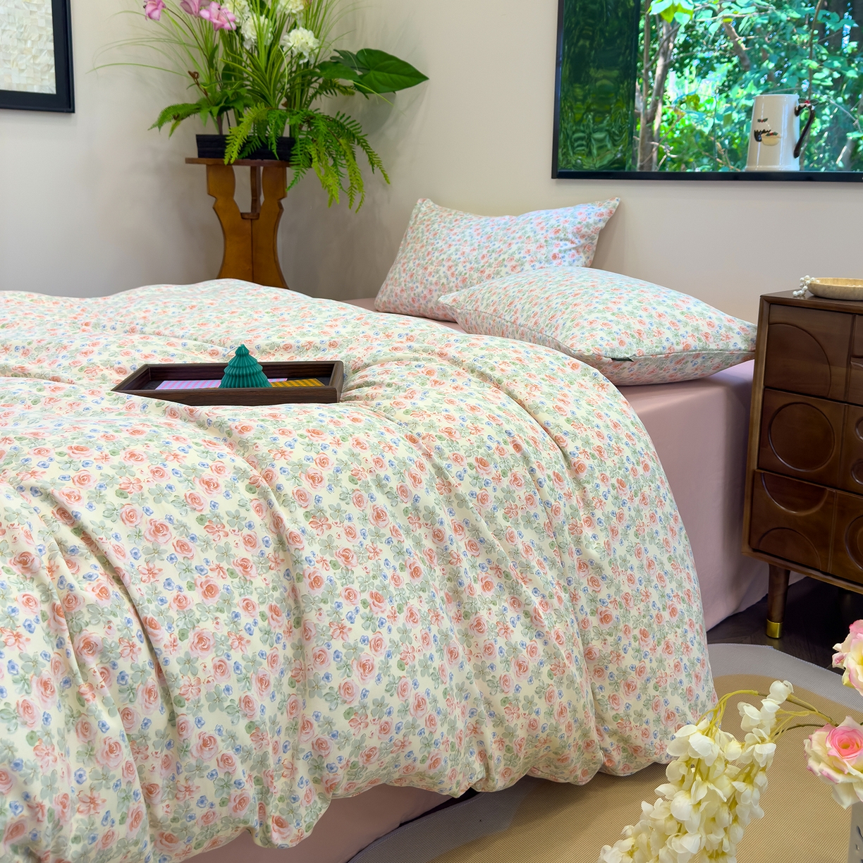 91家纺网 家纺一手货源 找家纺 竹合家纺 2025秋冬新品爆款有氧人字纹提花小清新加厚四件套 宛夏