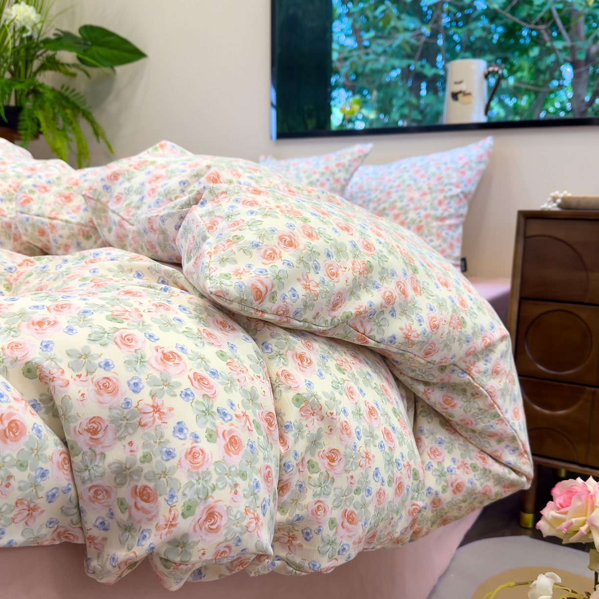 91家纺网 家纺一手货源 找家纺 竹合家纺 2025秋冬新品爆款有氧人字纹提花小清新加厚四件套 宛夏