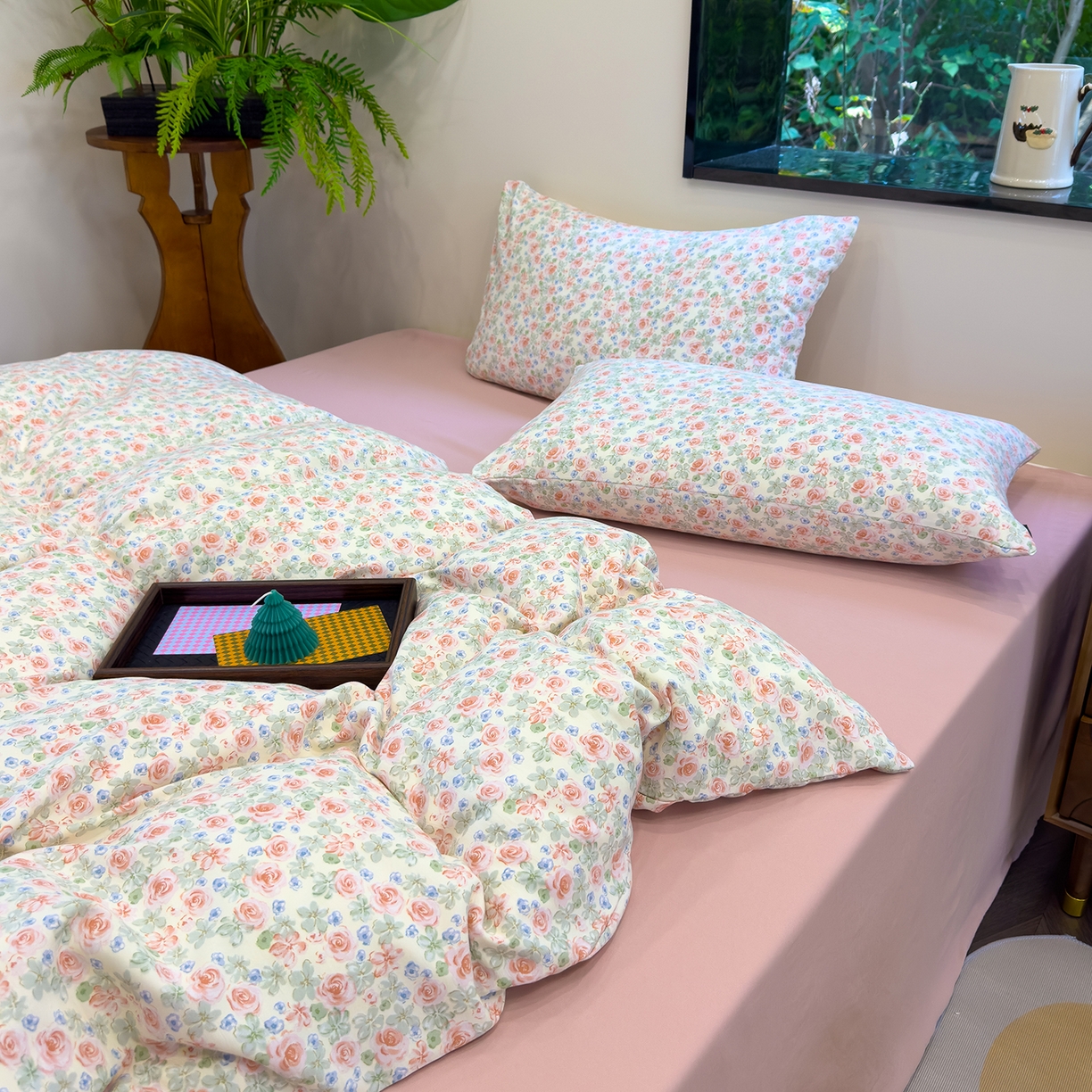 91家纺网 家纺一手货源 找家纺 竹合家纺 2025秋冬新品爆款有氧人字纹提花小清新加厚四件套 宛夏