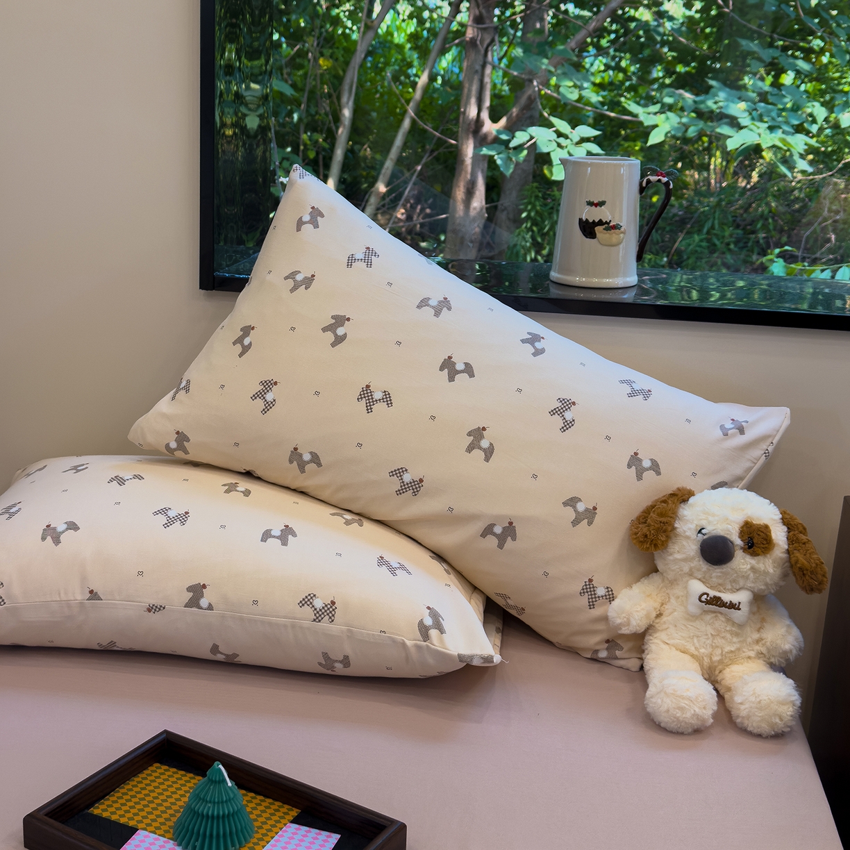 91家纺网 家纺一手货源 找家纺 竹合家纺 2025秋冬新品爆款有氧人字纹提花小清新加厚四件套 小木马