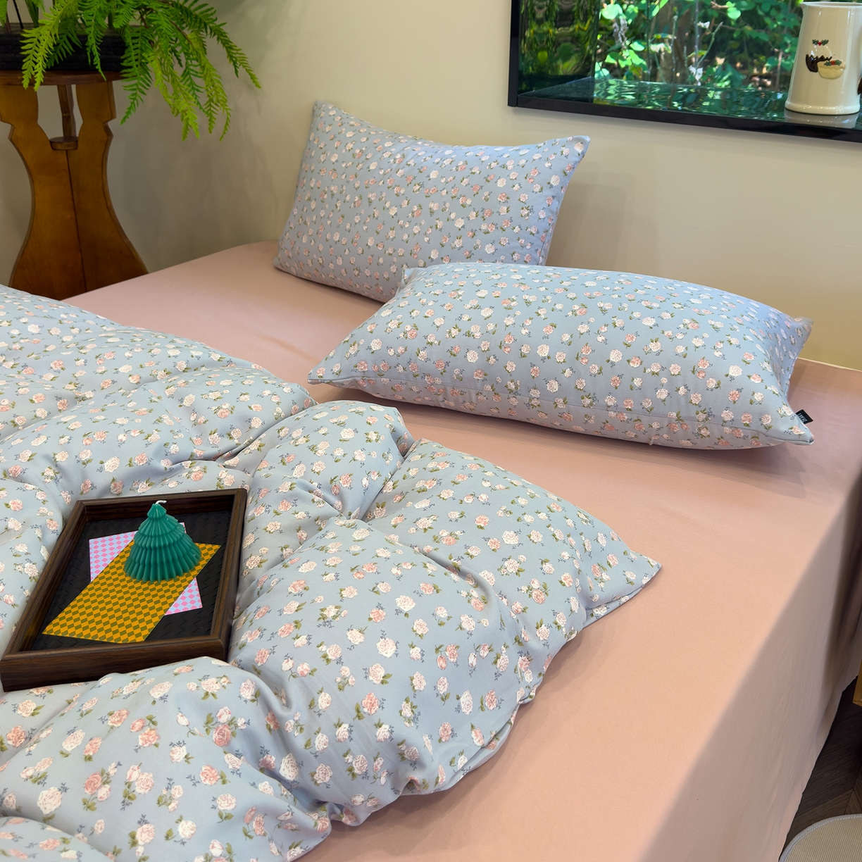 91家纺网 家纺一手货源 找家纺 竹合家纺 2025秋冬新品爆款有氧人字纹提花小清新加厚四件套 野茶