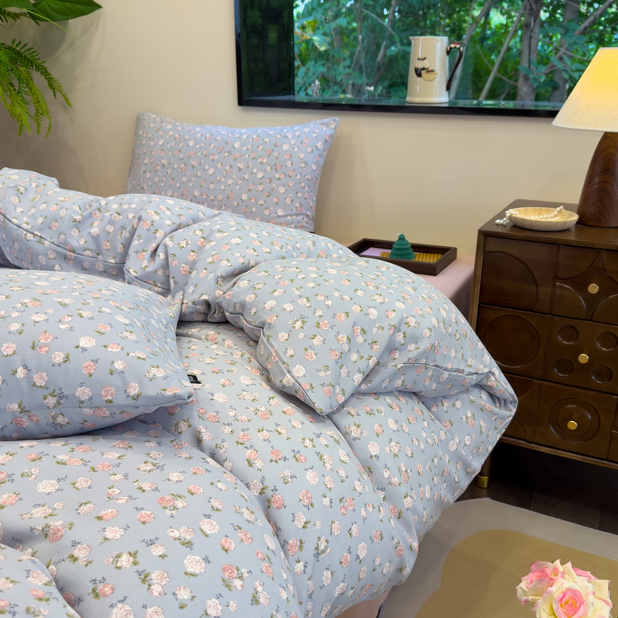 91家纺网 家纺一手货源 找家纺 竹合家纺 2025秋冬新品爆款有氧人字纹提花小清新加厚四件套 野茶