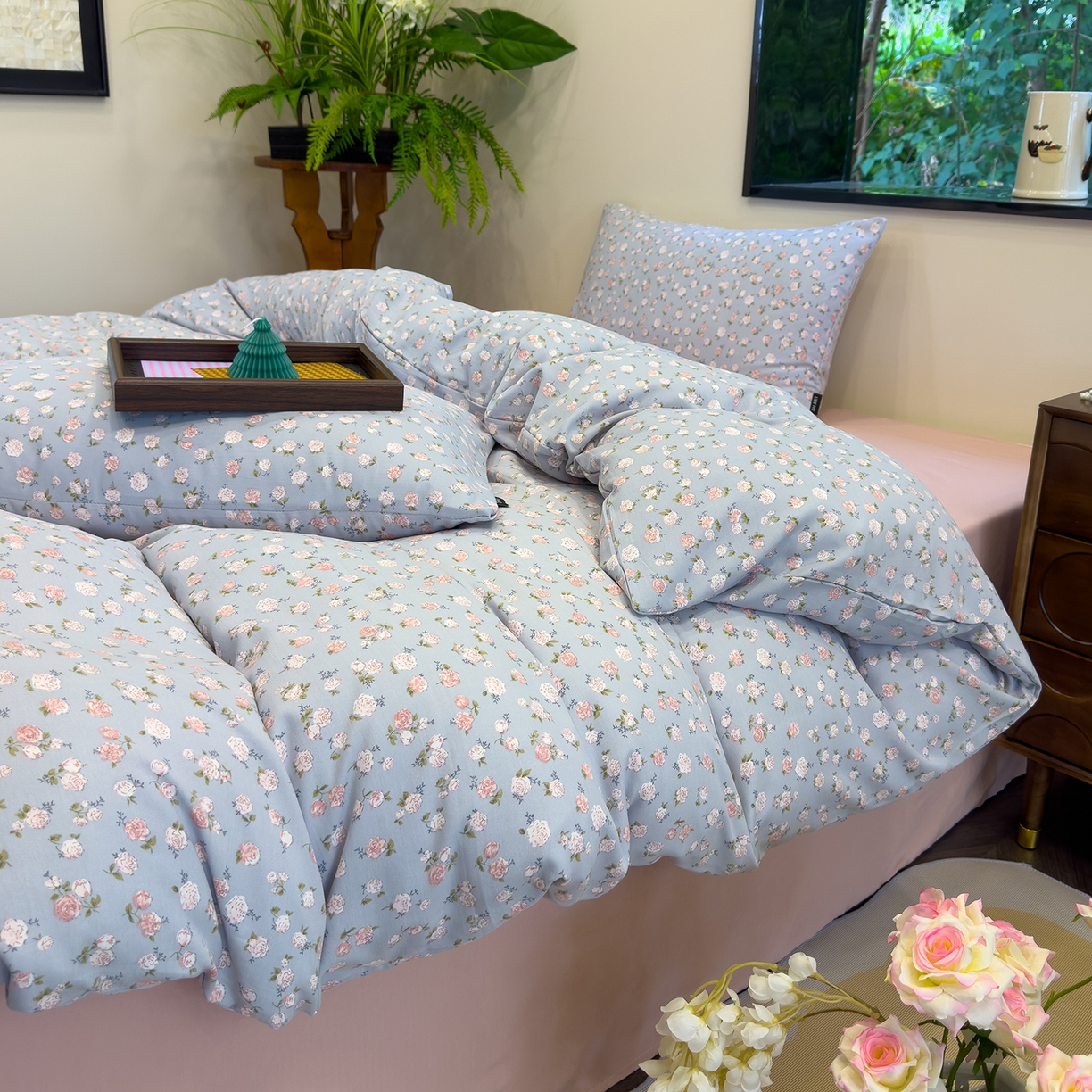 91家纺网 家纺一手货源 找家纺 竹合家纺 2025秋冬新品爆款有氧人字纹提花小清新加厚四件套 野茶