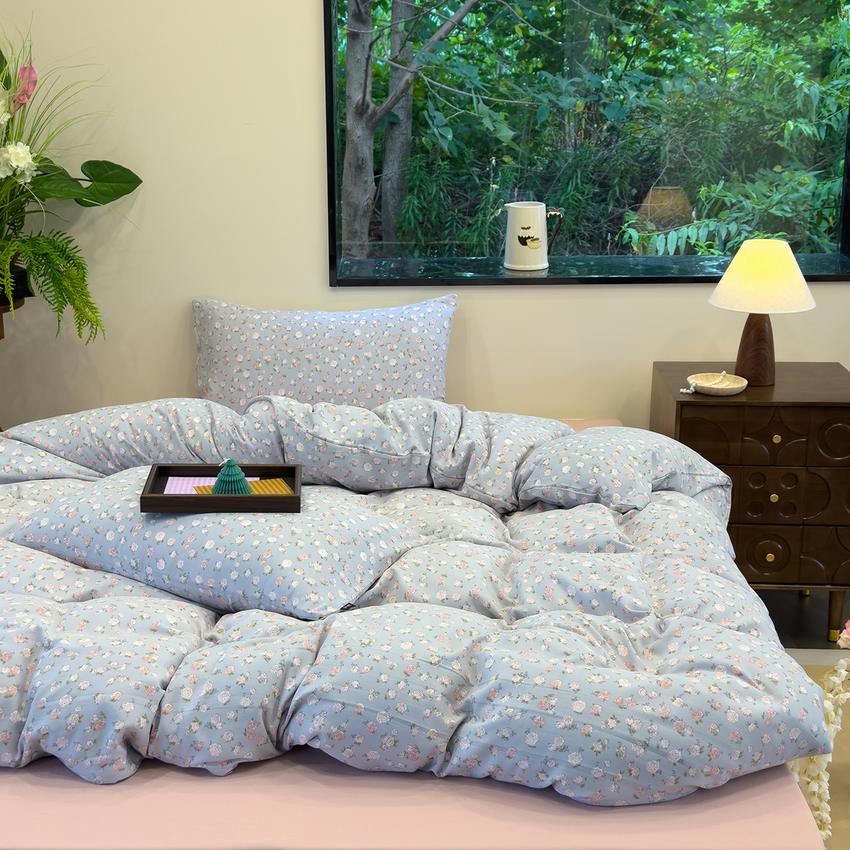 91家纺网 家纺一手货源 找家纺 竹合家纺 2025秋冬新品爆款有氧人字纹提花小清新加厚四件套 野茶