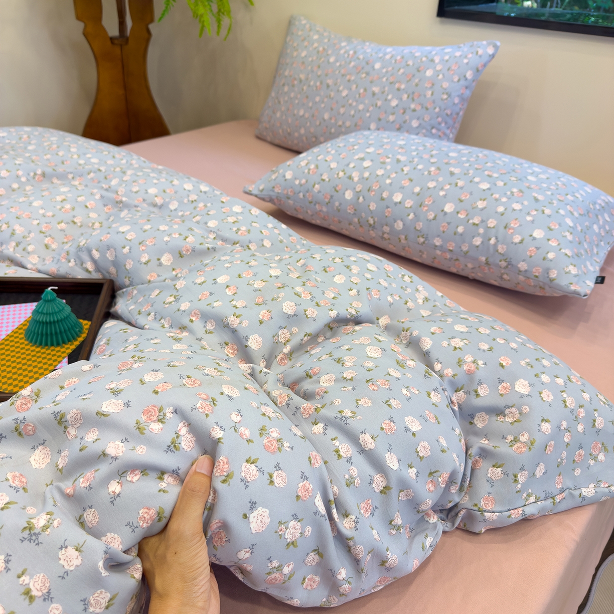 91家纺网 家纺一手货源 找家纺 竹合家纺 2025秋冬新品爆款有氧人字纹提花小清新加厚四件套 野茶