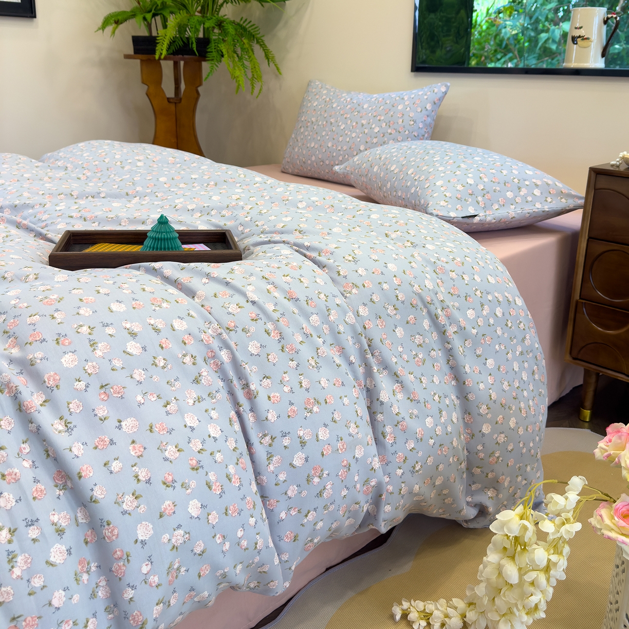 91家纺网 家纺一手货源 找家纺 竹合家纺 2025秋冬新品爆款有氧人字纹提花小清新加厚四件套 野茶