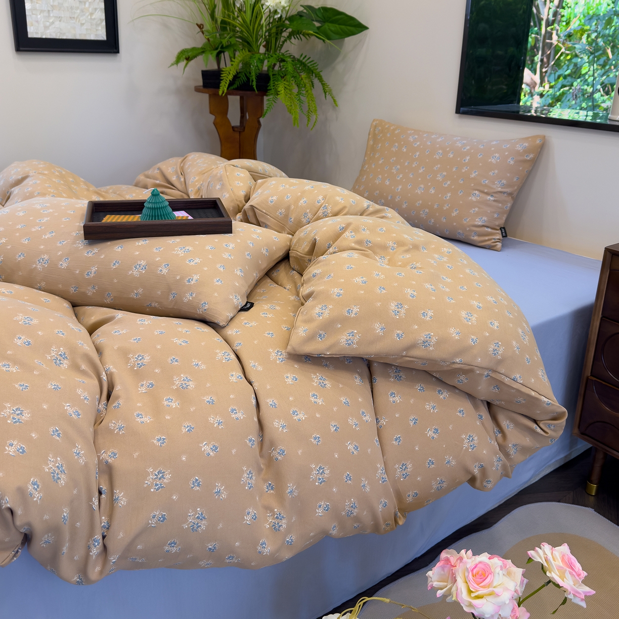 91家纺网 家纺一手货源 找家纺 竹合家纺 2025秋冬新品爆款有氧人字纹提花小清新加厚四件套 追觅