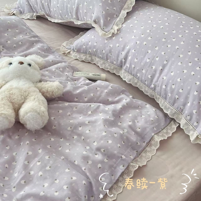 91家纺网 家纺一手货源 找家纺 （总）荣轩2025新款全棉双层纱镂空花边工艺款四件套（铺床版）