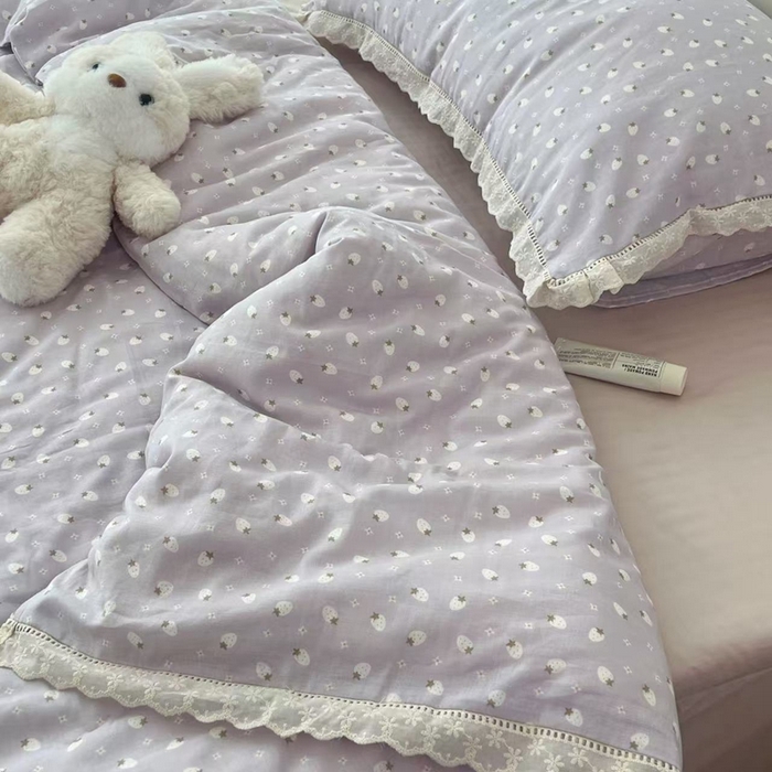 91家纺网 家纺一手货源 找家纺 荣轩2025新款全棉双层纱镂空花边工艺款四件套（铺床版）春续-紫