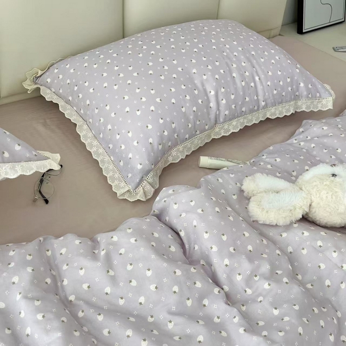 91家纺网 家纺一手货源 找家纺 荣轩2025新款全棉双层纱镂空花边工艺款四件套（铺床版）春续-紫