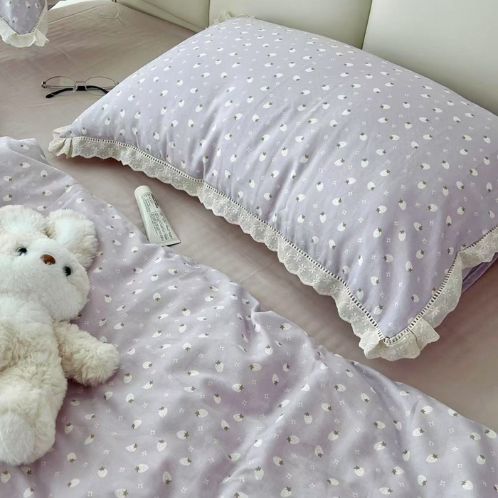 91家纺网 家纺一手货源 找家纺 荣轩2025新款全棉双层纱镂空花边工艺款四件套（铺床版）春续-紫