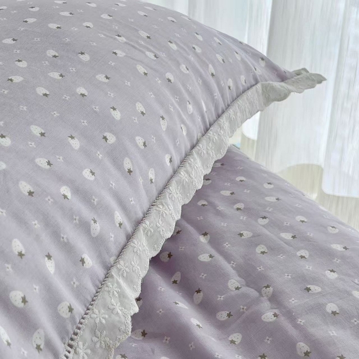 91家纺网 家纺一手货源 找家纺 荣轩2025新款全棉双层纱镂空花边工艺款四件套（铺床版）春续-紫