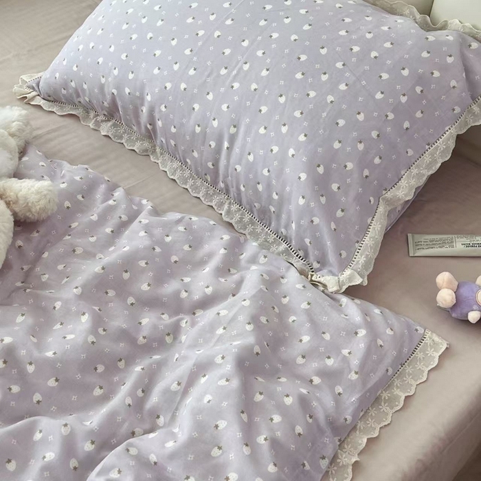 91家纺网 家纺一手货源 找家纺 荣轩2025新款全棉双层纱镂空花边工艺款四件套（铺床版）春续-紫