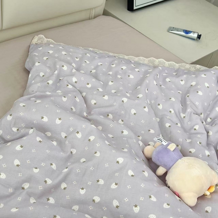 91家纺网 家纺一手货源 找家纺 荣轩2025新款全棉双层纱镂空花边工艺款四件套（铺床版）春续-紫