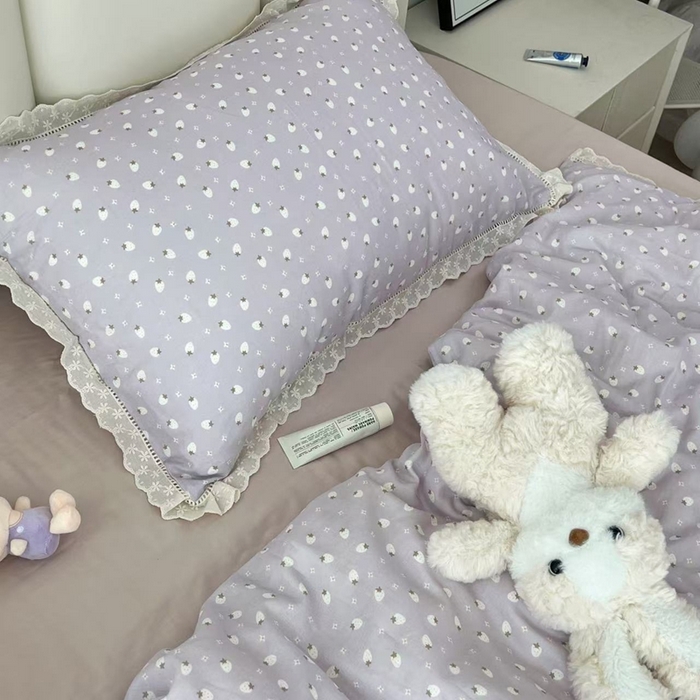 91家纺网 家纺一手货源 找家纺 荣轩2025新款全棉双层纱镂空花边工艺款四件套（铺床版）春续-紫