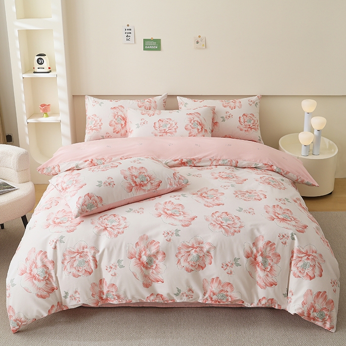 91家纺网 家纺一手货源 找家纺 宇彬家纺 2025直播新款13372全棉纯棉印花单双人被套喷气小清新简约热款学生被罩 花开牡丹