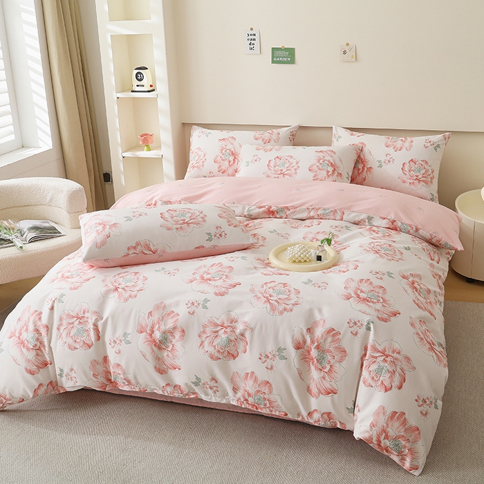 91家纺网 家纺一手货源 找家纺 宇彬家纺 2025直播新款13372全棉纯棉印花单双人被套喷气小清新简约热款学生被罩 花开牡丹