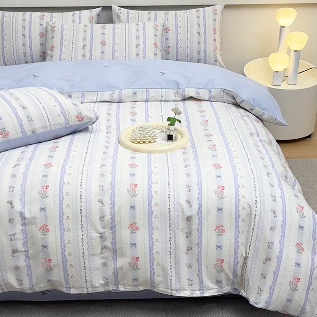 91家纺网 家纺一手货源 找家纺 宇彬家纺 2025直播新款13372全棉纯棉印花单双人被套喷气小清新简约热款学生被罩 玫瑰收藏