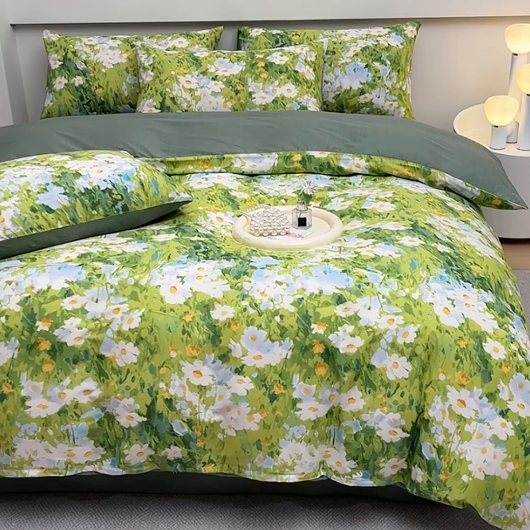 91家纺网 家纺一手货源 找家纺 宇彬家纺 2025直播新款13372全棉纯棉印花单双人被套喷气小清新简约热款学生被罩 柔晨