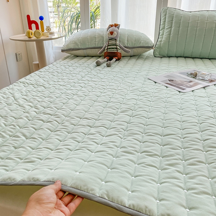 91家纺网 家纺一手货源 找家纺 乐嘉盈2025新款四季通用华夫格床护垫 绿色