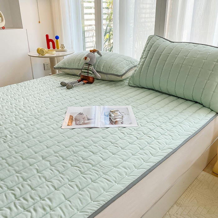 91家纺网 家纺一手货源 找家纺 乐嘉盈2025新款四季通用华夫格床护垫 绿色