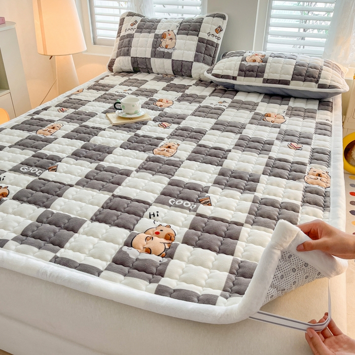 91家纺网 家纺一手货源 找家纺 莉莉安家纺 2025牛奶绒床垫软垫家用绒毯子垫被褥子宿舍学生单人冬季加绒牛奶绒床褥垫子 卡皮巴拉