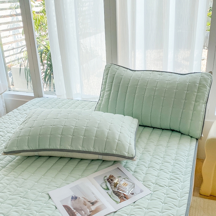 91家纺网 家纺一手货源 找家纺 乐嘉盈2025新款四季通用华夫格枕套 绿色