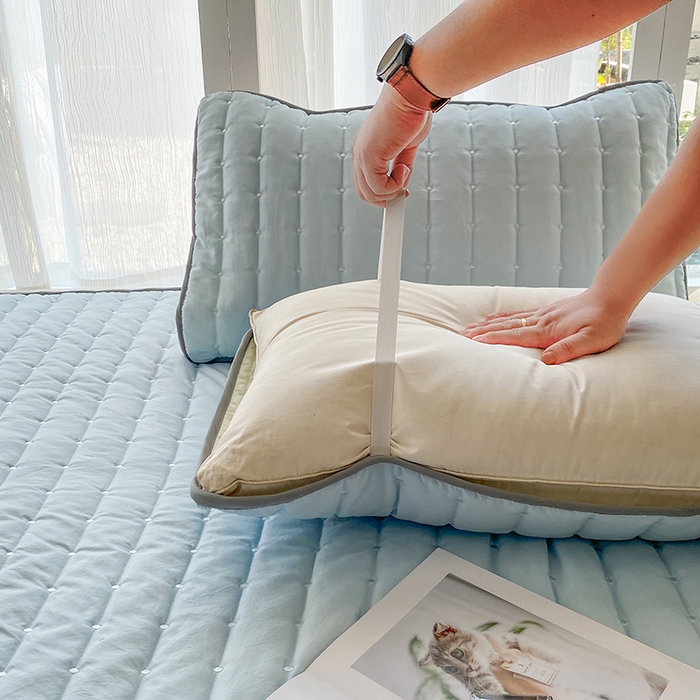 91家纺网 家纺一手货源 找家纺 乐嘉盈2025新款四季通用华夫格枕套 浅蓝