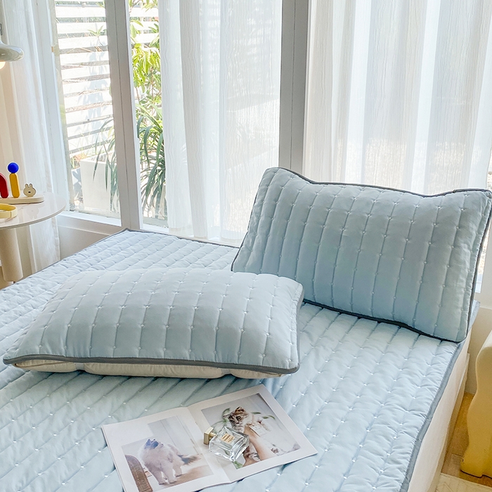 91家纺网 家纺一手货源 找家纺 乐嘉盈2025新款四季通用华夫格枕套 浅蓝