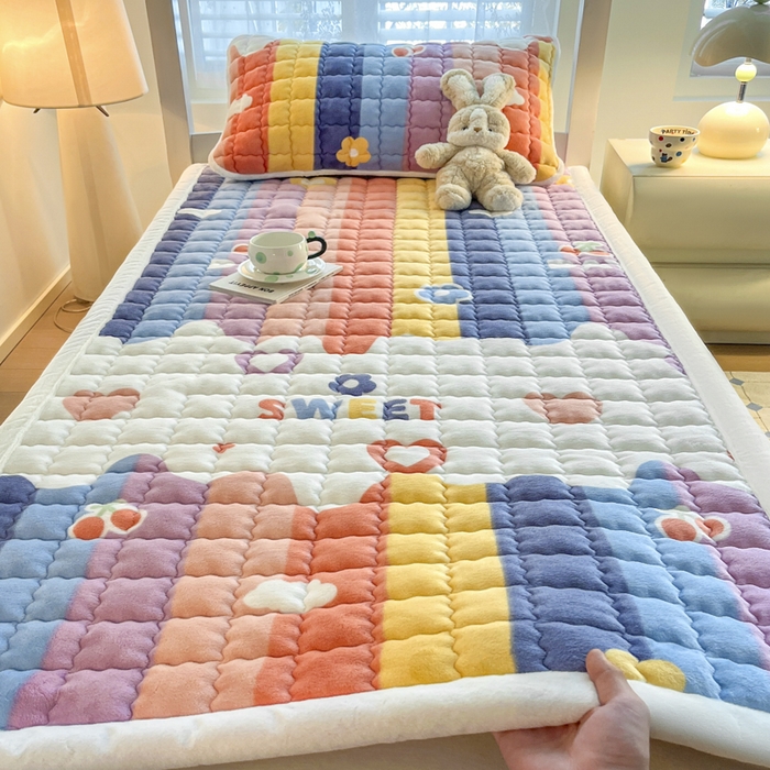 莉莉安家纺 2025牛奶绒床垫褥子软垫家用加厚宿舍学生单人铺垫被冬季加绒毛毯床褥 彩虹物语
