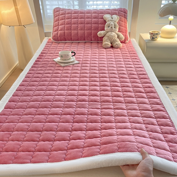 莉莉安家纺 2025牛奶绒床垫褥子软垫家用加厚宿舍学生单人铺垫被冬季加绒毛毯床褥 豆沙粉