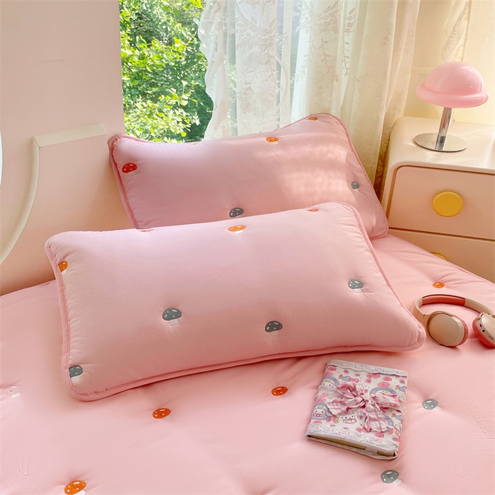 梦舒羽 2025新款水洗棉刺绣夹棉枕套加厚宿舍学生枕头套枕芯套 蘑菇屋-凝香粉