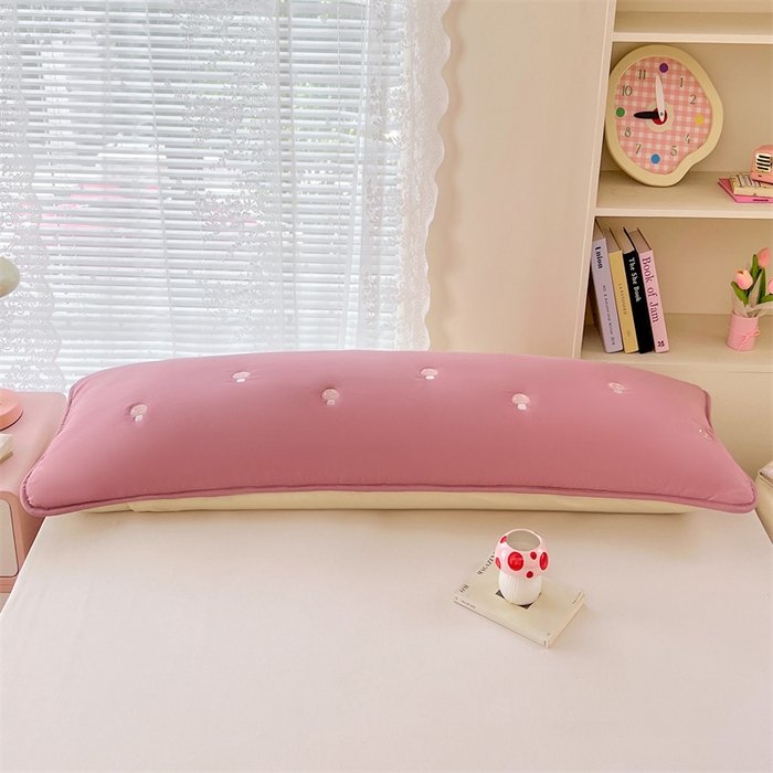 91家纺网 家纺一手货源 找家纺 梦舒羽 2025新款水洗棉刺绣双人夹棉枕套加厚学生情侣1.5m枕头套1.8米枕芯套 蘑菇屋-玫瑰红