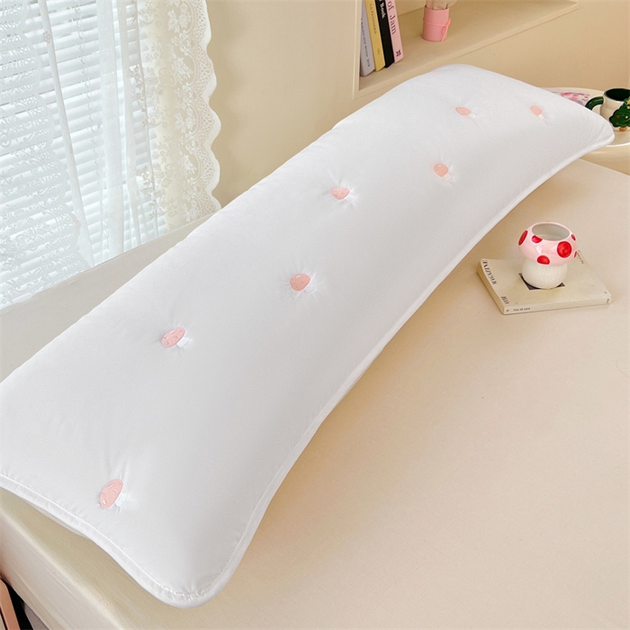 91家纺网 家纺一手货源 找家纺 梦舒羽 2025新款水洗棉刺绣双人夹棉枕套加厚学生情侣1.5m枕头套1.8米枕芯套 蘑菇屋-本白色